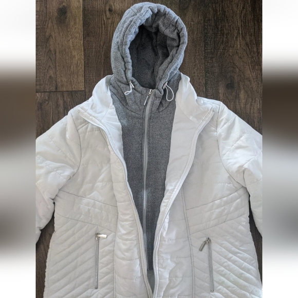 DETAILS INTL Womens White Puffer Jacket/Coat w/ Gray Sweatshirt Hood - Size XXL. - Picture 5 of 16